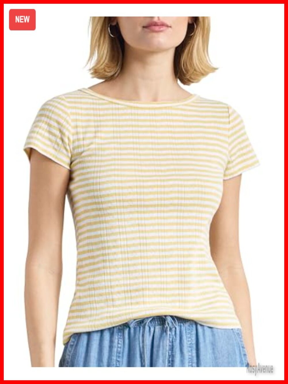 Pointelle Boatneck Short Sleeve Tee Fitted Pullover Casual Comfort